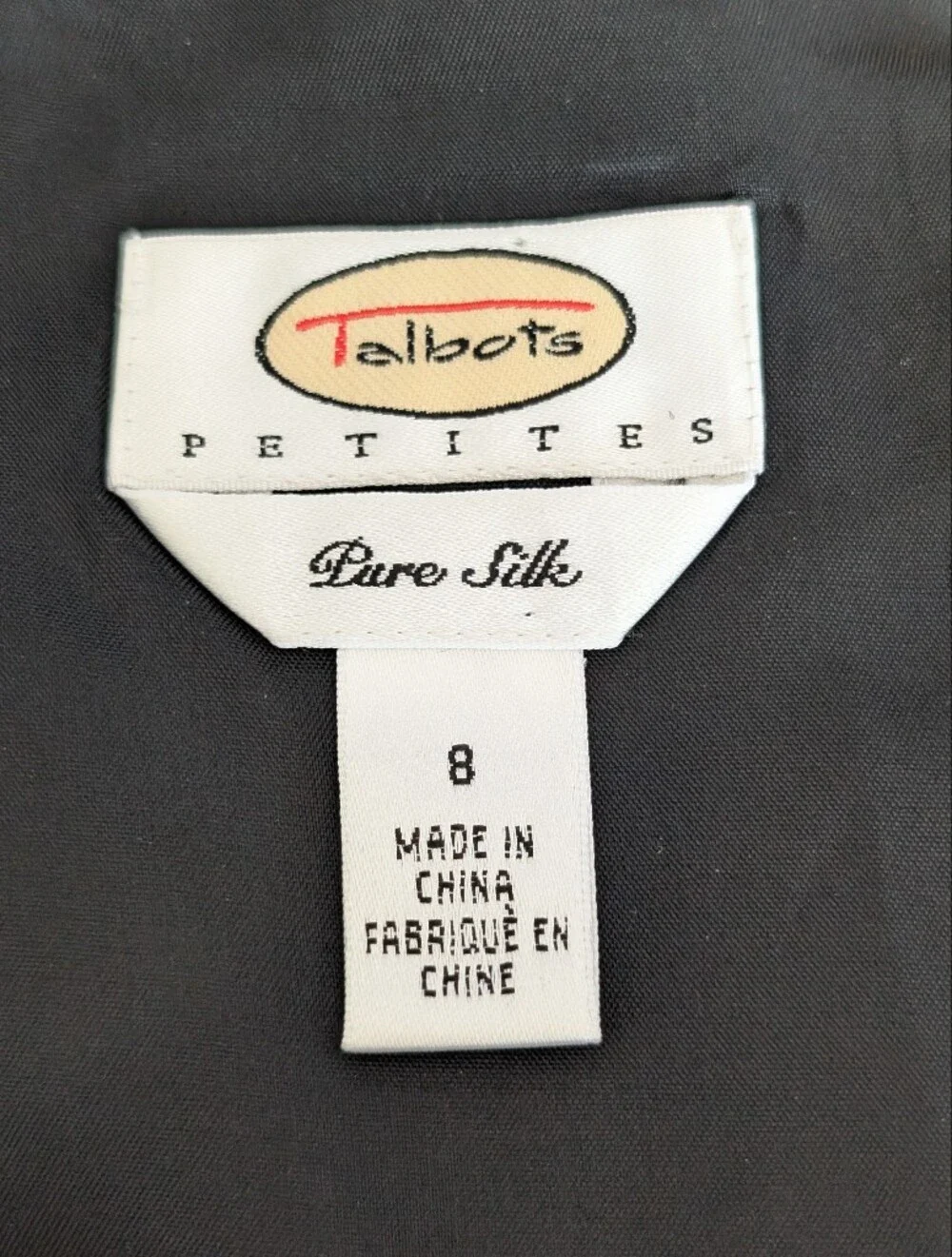 Talbots Black Silk LBD Short-Sleeve Lined Sheath Dress Ruffle Bow Detail - 8